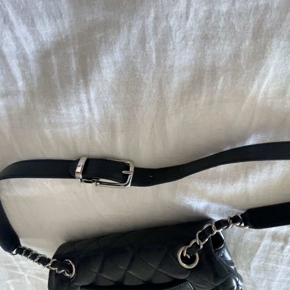 Authentic Chanel Uniform Black Leather Quilted Belt Bum Bag Sling - Picture 5 of 7